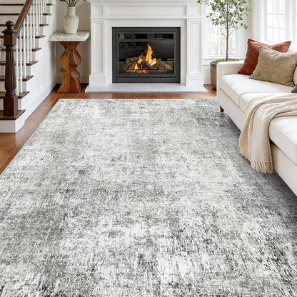 RELEANY Washable Area Rugs 9'x12' Non-Slip Modern Abstract Soft for Living Room Entryway Bedroom Kitchen, Print Pattern, Gray White Grey