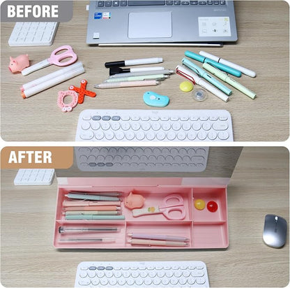 SELEAD Desktop Glass Whiteboard with Organizer & Built-in Mirror - Small Dry Erase White Board Computer Pad Keyboard Stand with Markers, Eraser, Holder for Women - Pink