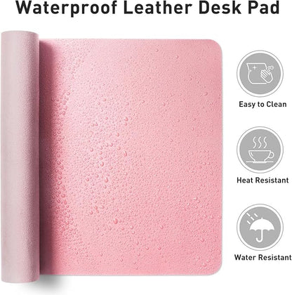 Aothia Leather Desk Pad Protector, Office Desk Mat, Large Mouse Pad, Non-Slip PU Leather Desk Blotter, Laptop Desk Pad, Waterproof Desk Writing Pad for Office and Home (48"x17", Fairy Pink)
