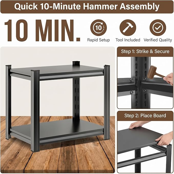 2 Tier Metal Bookshelf, Adjustable Tall Bookcase, Heavy Duty 1200 LBS Modern Deep Book Shelf, Bolt-Free Storage Shelves for Living Room, Home Office, Garage, 15.7" W x 15.7" D x 22.0" H