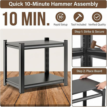 2 Tier Metal Bookshelf, Adjustable Tall Bookcase, Heavy Duty 1200 LBS Modern Deep Book Shelf, Bolt-Free Storage Shelves for Living Room, Home Office, Garage, 15.7" W x 15.7" D x 22.0" H