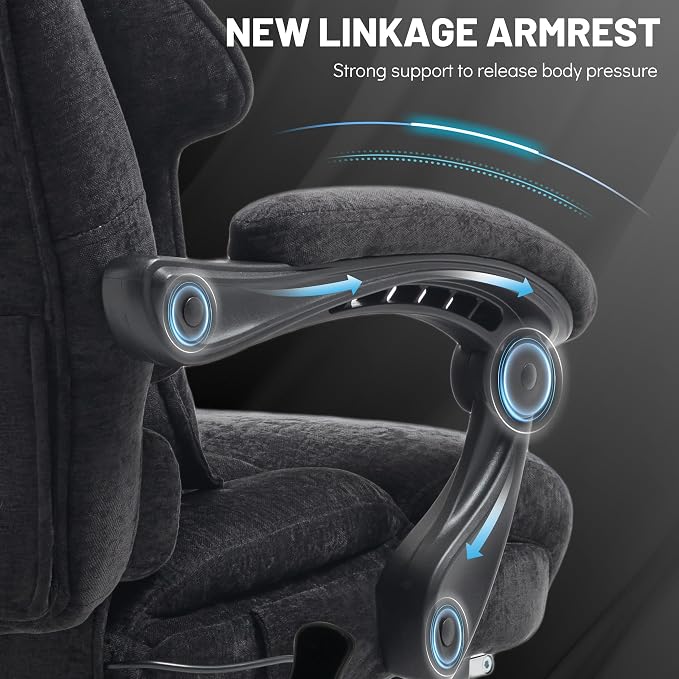 Massage Office Chair with Foot Rest,Kneading & Heat Executive Office Chairs,Big and Tall Fabric Office Chair 500LBS,Ergonomic Desk Chair for Heavy People,Recliner with Dual-Use Pillow,Black