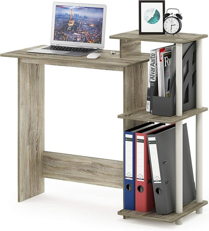 Furinno Efficient 29-Inch Oak Computer Desk with Side Shelves, Gaming Desk with 3 Open Shelves, Home Office Desk, for Home Office, Study Room, Dorm, Bedroom, Light Oak