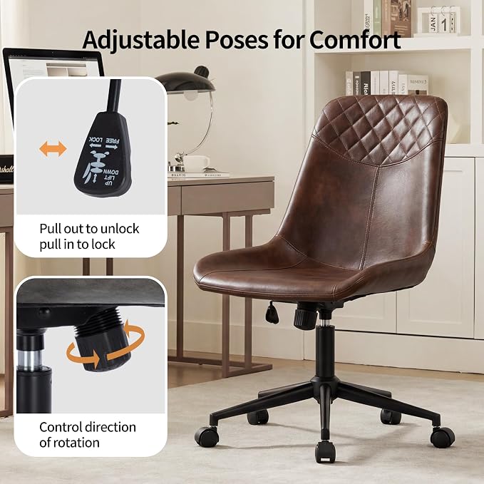 DUHOME Modern PU Leather Office Chair Desk Chair Swivel Computer Chair Dark Brown