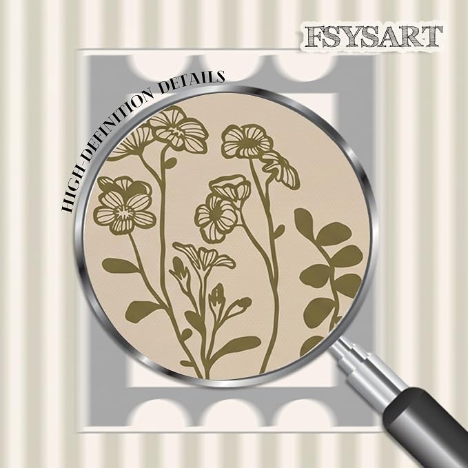Framed Vintage Botanical Wall Art Set of 2, Olive Green Striped Floral Line Drawing Canvas Prints, Minimalist Nature Plant Artwork, Rustic Wall Decor for Living Room Bedroom Entryway 16x24in