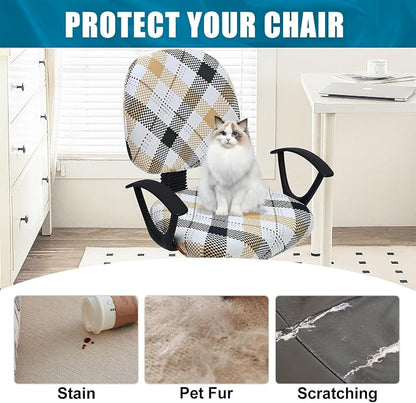 Smiry Stretch Printed Office Computer Chair Covers, Universal Washable Removable Desk Rotating Chair Slipcovers Protector, Seat + Backrest Cover - Khaki and Black
