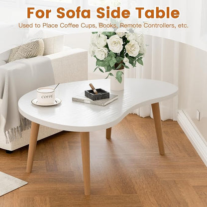 Small Coffee Table, Low Table with Solid Wood Legs, 23.6" Mini Oval Accent Table Side End Table, Floor Table Desk for Sitting on The Floor, Coffee Tea Table for Living Room, Dorm, Apartment, White