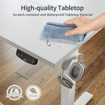 Agilestic Electric Standing Desk, 40 x 24 Inches Height Adjustable Desk, Sit Stand up for Work Office Home, Ergonomic Rising Computer Table with Memory Preset, White