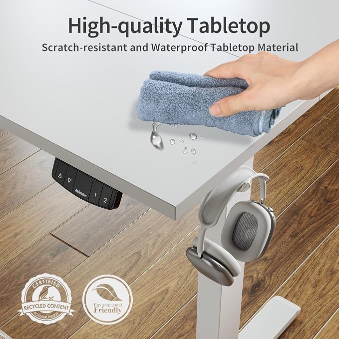 Agilestic Electric Standing Desk, 55 x 24 Inches Height Adjustable Desk, Sit Stand up for Work Office Home, Ergonomic Rising Computer Table with Memory Preset, White