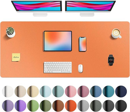 Aothia Faux Leather Desk Mat - Non-Slip PU Leather Desk Blotter, Waterproof Writing Surface, Large Desk Pad for Office & Home (Hermes Orange, 55" x 24")