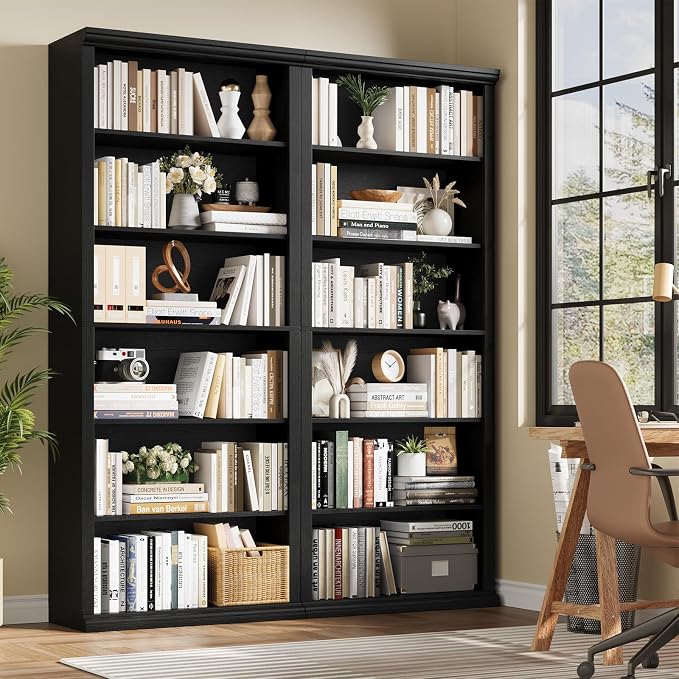 Rresyet Bookcase and Bookshelves, 28" W Tall Bookshelf with Elegant Design, 6 Tiers Spacious Book Storage, Freestanding Book Organizer, Display Library Shelf for Home Office, Living Room & Study Room