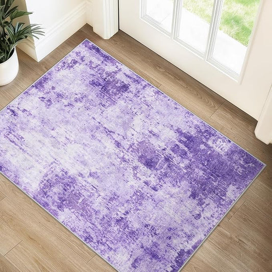 RELEANY Washable Area Rugs 2'x3' Non-Slip Modern Abstract Soft for Living Room Entryway Bedroom Kitchen, Print Pattern, Purple Gray Pink White