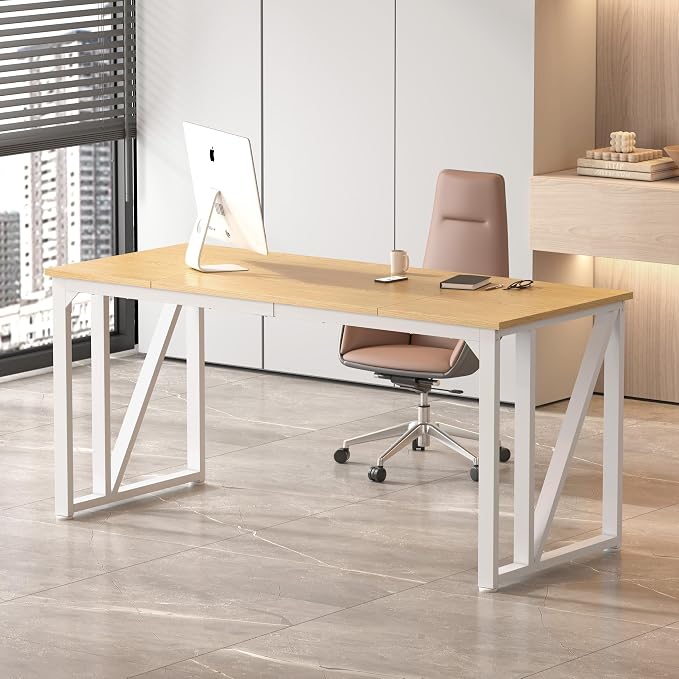 NSdirect Computer Desk 63×23.6Inch Gaming Desk with Deeper & Thicker Desktop, Office Desk Work Desk for Home Office, Natural