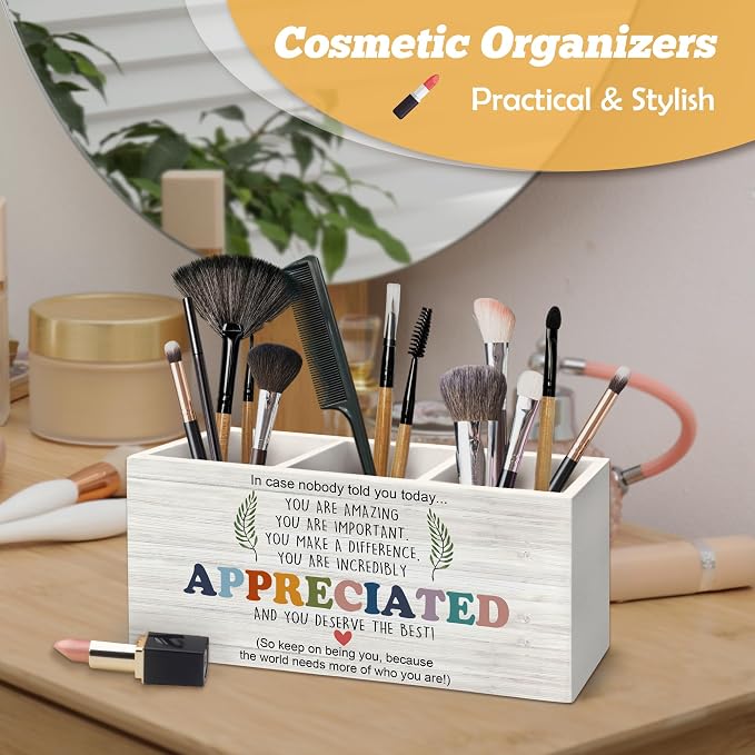 Inspirational Pen Holder Organizer for Desk Accessories, Teacher Appreciation Gifts, You Are Amazing Motivational Quote Wooden Box Sign Desk Decorations for School Office Tabletop Decor