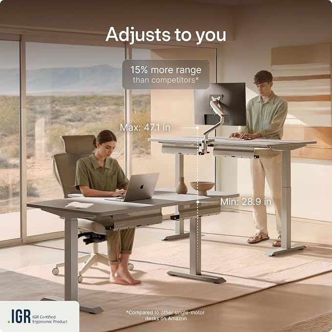 Desktronic HomeOne Standing Desk 48x24 — Ergonomic Sit Stand Home Office Desk, Made in Europe, Electric Dual Motor Height Adjustable, USB & USB-C Charging, Wobble-Free, Touchscreen, 3 Memory Presets
