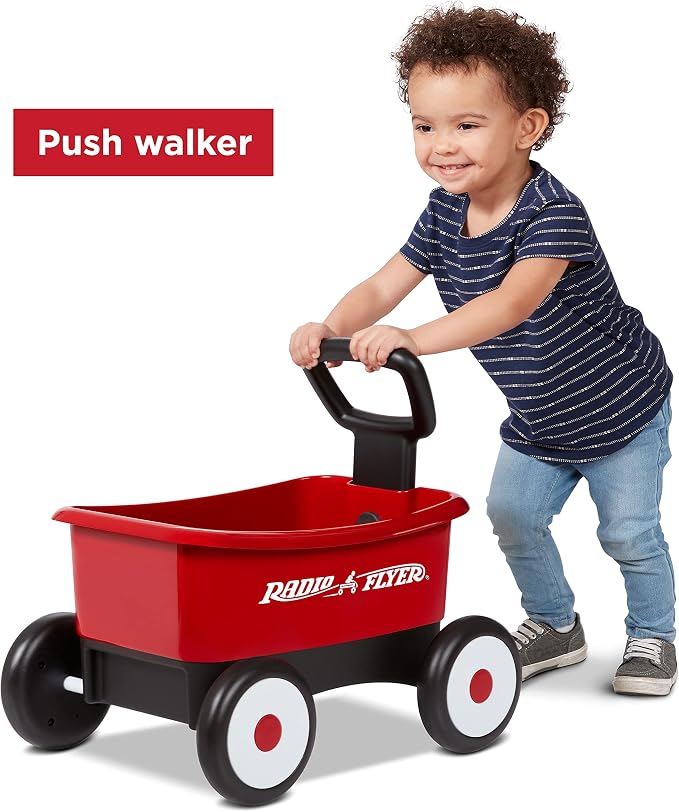 Radio Flyer Push & Pull Walker Wagon, Red, for Kids 1-4 Years Old, Locking Handle for Stability, Baby Push Walker Converts to Pull Wagon, for Indoor & Outdoor Play