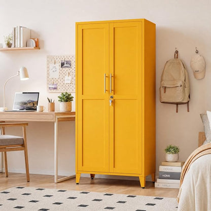 Metal Storage Cabinet with Lock,Yellow Steel Tool Cabinet with 3 Adjustable Shelves,61 Tall Freestanding Heavy Duty Garage Locker for Home Office Kitchen 61" H X 27.6" W X 13.8" D