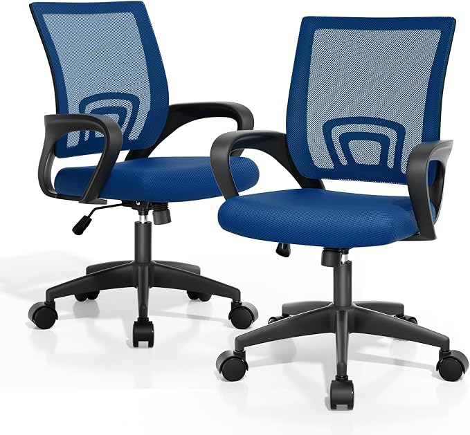Magshion Ergonomic Office Chair Pack of 2, Mid-Back Mesh Desk Chair, Adjustable Swivel Computer Chair with Lumbar Support & Breathable Backrest for Gaming, Work, Study, 300 Lbs Capacity, Navy Blue