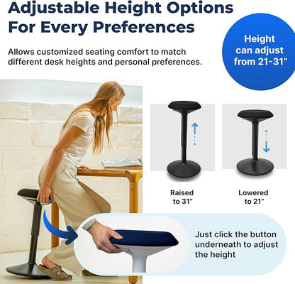 Standing Desk Stool Chair, Height Adjustable Stool 21-31 inch for Office and Classroom, Swivel seat, Anti-Slip Bottom Ergonomic Wobble Stool with Rocking Motion, Blue