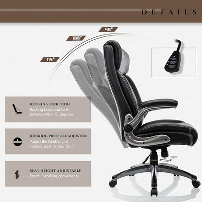 Office Chair Ergonomic Computer Chair, Executive Desk Chair with Adjustable Lumbar Support and Flip-up Arms, Swivel Rolling Work Chair-Black