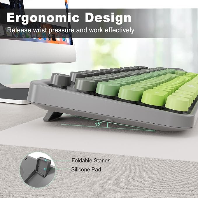 Wireless Keyboard and Mouse Combo - Cute Colorful Keyboard and Mouse, Retro Typewriter Keyboard with 2.4GHz Plug & Play, for Windows 11/10/7, Laptop, PC (Green)