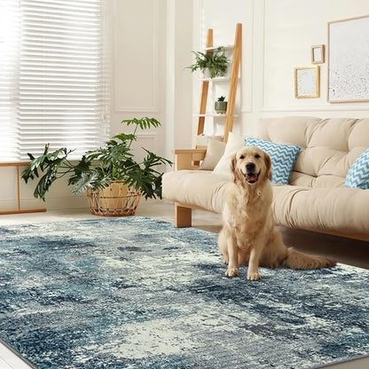 Lahome Abstract 8x10 Area Rugs,Washable Blue Grey Living Room Rug Non-Slip,Low-Pile Soft Modern Bedroom Floor Carpet Indoor for Dining Room Kids Playroom (Teal/Blue)