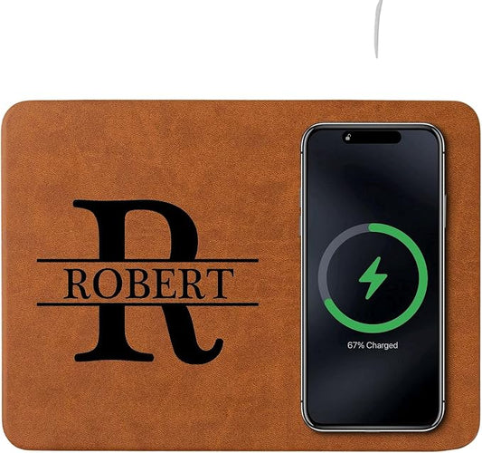 Personalized Leather Charging Mat, Custom Initial Names for Him, Dad, Son, Husband, Boyfriend, Coworkers, Wireless Charging Desk Mat, Birthday Fathers Day Gift for Dad, Papa, Grandpa, Daddy 3