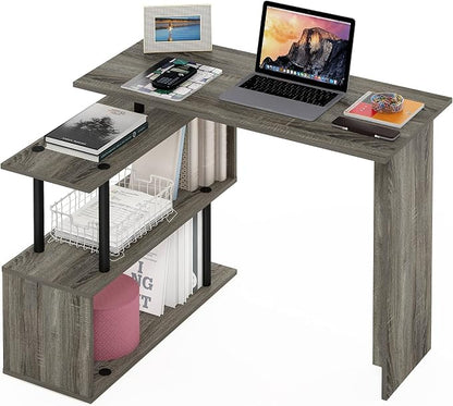 Furinno Moore L-Shape Computer Desk with 3-Tier Shelves, French Oak