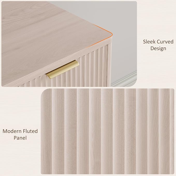 Whalefall 63'' Fluted L Shaped Desk with Drawers, White Alder | Corner Computer Desk with Charging Station, Modern Executive Home Office L Desk with File Cabinet Storage