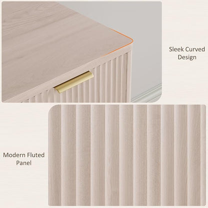 Whalefall 63'' Fluted L Shaped Desk with Drawers, White Alder | Corner Computer Desk with Charging Station, Modern Executive Home Office L Desk with File Cabinet Storage