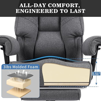 HOFFREE 500lbs Big and Tall Office Chair for Heavy People Executive Office Chair with Wide Seat High Back Computer Desk Chair with Adjustable Lumbar Support Grey Fabric