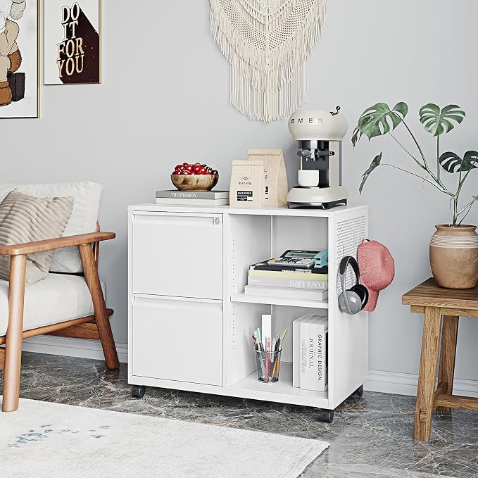 Storage Filing Cabinets Office Drawers White Rolling File Cabinet Printer Stand Lateral Mobile Under Desk Organizer Lateral Filing Cabinet with Wheels Adjustable Shelves Printer Table for Home Office
