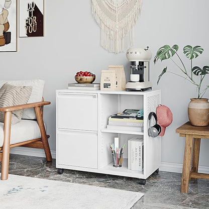 Storage Filing Cabinets Office Drawers White Rolling File Cabinet Printer Stand Lateral Mobile Under Desk Organizer Lateral Filing Cabinet with Wheels Adjustable Shelves Printer Table for Home Office