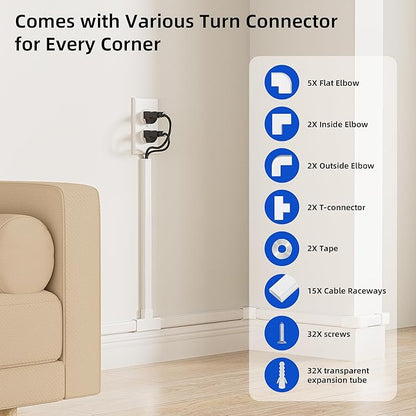 Delamu 236in Cord Hider, Cord Covers for 2-3 Wires on Wall, Premium TV Cable Hider, Paintable Wire Hiders Wire Covers for Cords on Wall, Easier Setup Cable Cover Raceway, W0.94 H0.47in, White