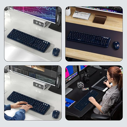 Wireless Keyboard and Mouse Combo with Switch Button- 2.4GHz Cordless Typewriter Keyboard | Auto-Sleep | USB Receiver for Windows PC/Laptop - Dark Blue