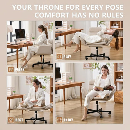 Criss Cross Chair with Flip-Up Arms & Swivel Wheels, Vanity Chair with Adjustable Height & Side Pockets, Comfortable Wide Seat Reclining Computer Office Desk Chairs for Home Office, Make Up, Bed Room