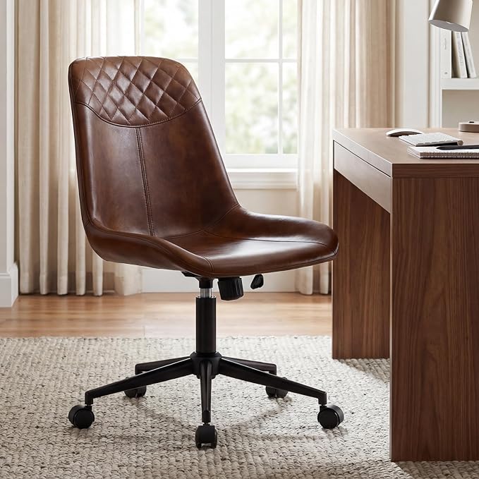 DUHOME Modern PU Leather Office Chair Desk Chair Swivel Computer Chair Yellowish-Brown