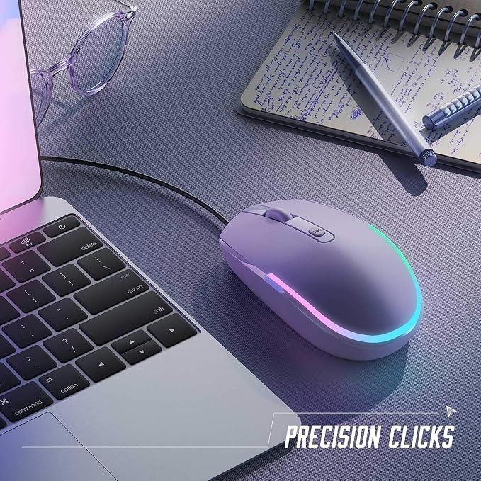seenda Wired Mouse - USB Computer Mice Wired with RGB Backlit Optical LED Mouse with Attached USB Cord for Laptops Notebooks Chromebook - Purple
