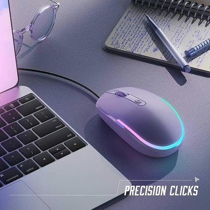 seenda Wired Mouse - USB Computer Mice Wired with RGB Backlit Optical LED Mouse with Attached USB Cord for Laptops Notebooks Chromebook - Purple