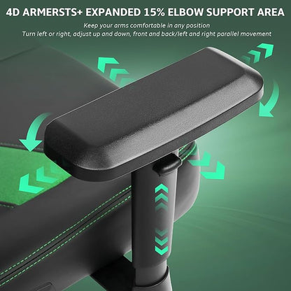 Ergonomic Gaming Chair, Wyrdforging Computer Desk Chairs, 4D Armrests, High Back Office Chair With Headrest & Lumbar Pillow, Tilt Rocker Recliner, Heavy-Duty Base, Black PU Leather & Green Suede Combo