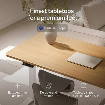 Desktronic HomeOne Standing Desk 48x24 — Ergonomic Sit Stand Home Office Desk, Made in Europe, Electric Dual Motor Height Adjustable, USB & USB-C Charging, Wobble-Free, Touchscreen, 3 Memory Presets