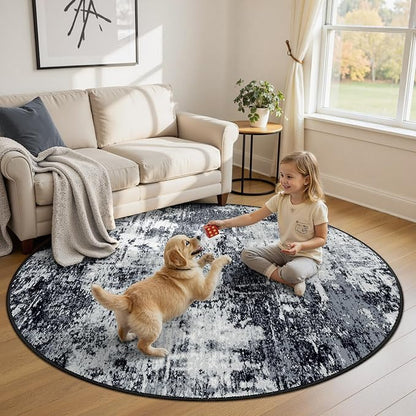 RELEANY Washable Area Rugs 8ft Non-Slip Modern Abstract Soft for Living Room Entryway Bedroom Kitchen, Print Pattern, Black Navy Blue Gray
