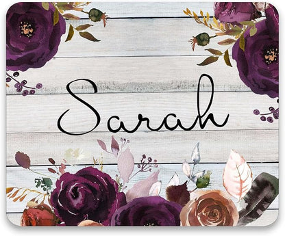 Personalized purple rustic floral mouse pad, floral rose home or office decor desk accessory gift for co-worker appreciation