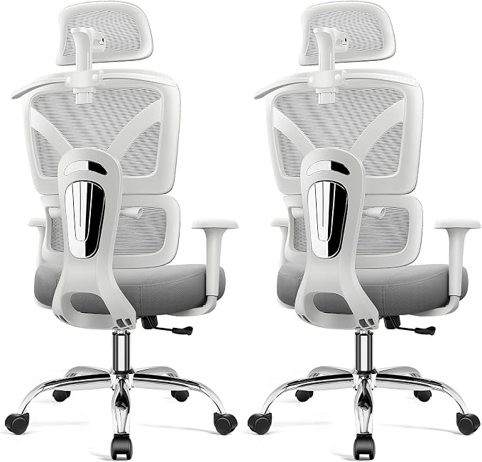 Ergonomic Office Desk Chair, High Back Mesh Office Chair with Adjustable Lumbar Support, 3D Headrest, Big and Tall Home Computer Desk Chairs Comfy for Work, Gaming, 300lbs, (Gray, 2 Pack)
