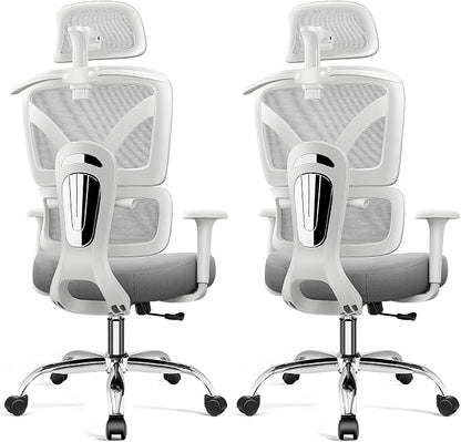 Ergonomic Office Desk Chair, High Back Mesh Office Chair with Adjustable Lumbar Support, 3D Headrest, Big and Tall Home Computer Desk Chairs Comfy for Work, Gaming, 300lbs, (Gray, 2 Pack)