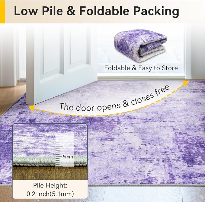 RELEANY Washable Area Rugs 2'x3' Non-Slip Modern Abstract Soft for Living Room Entryway Bedroom Kitchen, Print Pattern, Purple Gray Pink White