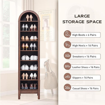 IFGET 71" Tall Arched Bookshelf, 8 Tiers Arch Bookcase with Storage, Modern Farmhouse Book Shelf with Adjustable Shelves, Wood Bookshelf w/Open Display Shelves for Living Room, Office (Brown)