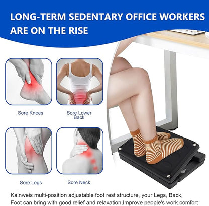 Under Desk Footrest - Detachable Memory Foam Cushion & Massage Roller, Tool-Free Height & Angle Adjustable Foot Stool, Ergonomic Leg Rest for Office, Home & Gaming Comfort, (Black Plus)
