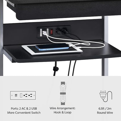 Topeakmart Mobile Laptop Desk Compact Computer Table on Wheels with Power Outlet and USB Ports, Home Office Writing Desk with Charging Station and Printer Shelf Small Desk 22in for Space Saving, Black
