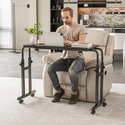 Furist Overbed Table with Wheels, Adjustable Height and Length Over Bed Desk, Hospital Heavy Duty Metal Leg Laptop Stand for Adults